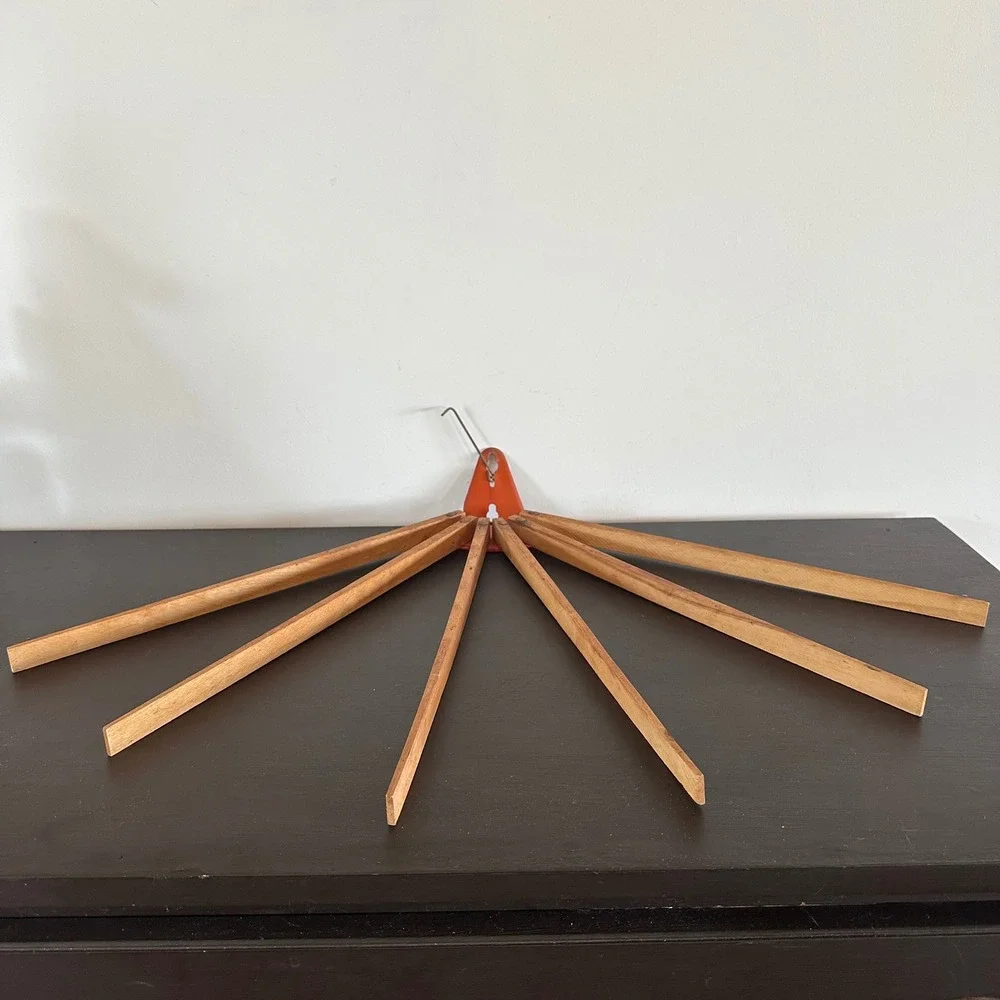 Vintage Wall Mount Wooden Drying Rack 5 Arm Folding Laundry Clothes Towel Hanger